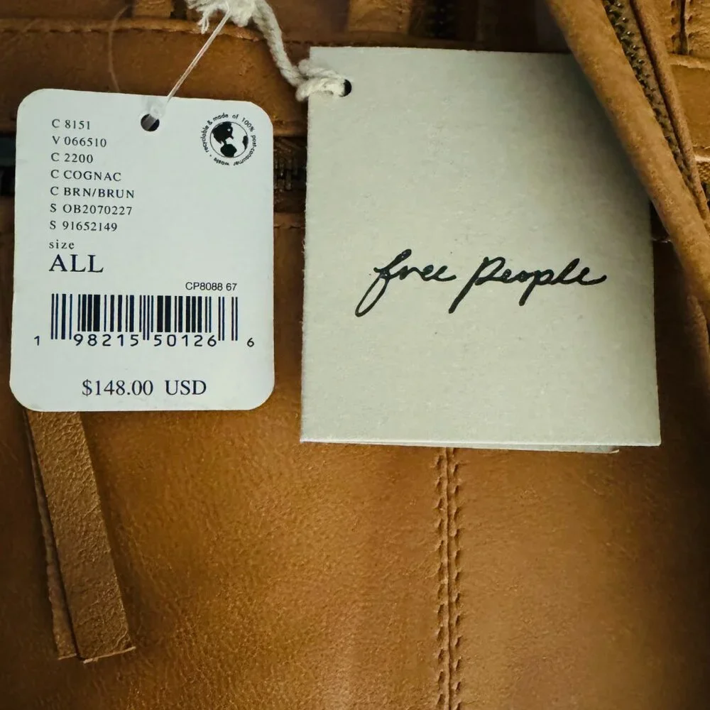 NWT Free People Break of Dawn 100% Leather Backpack Cognac Tan Tooled Sun - Picture 3 of 13